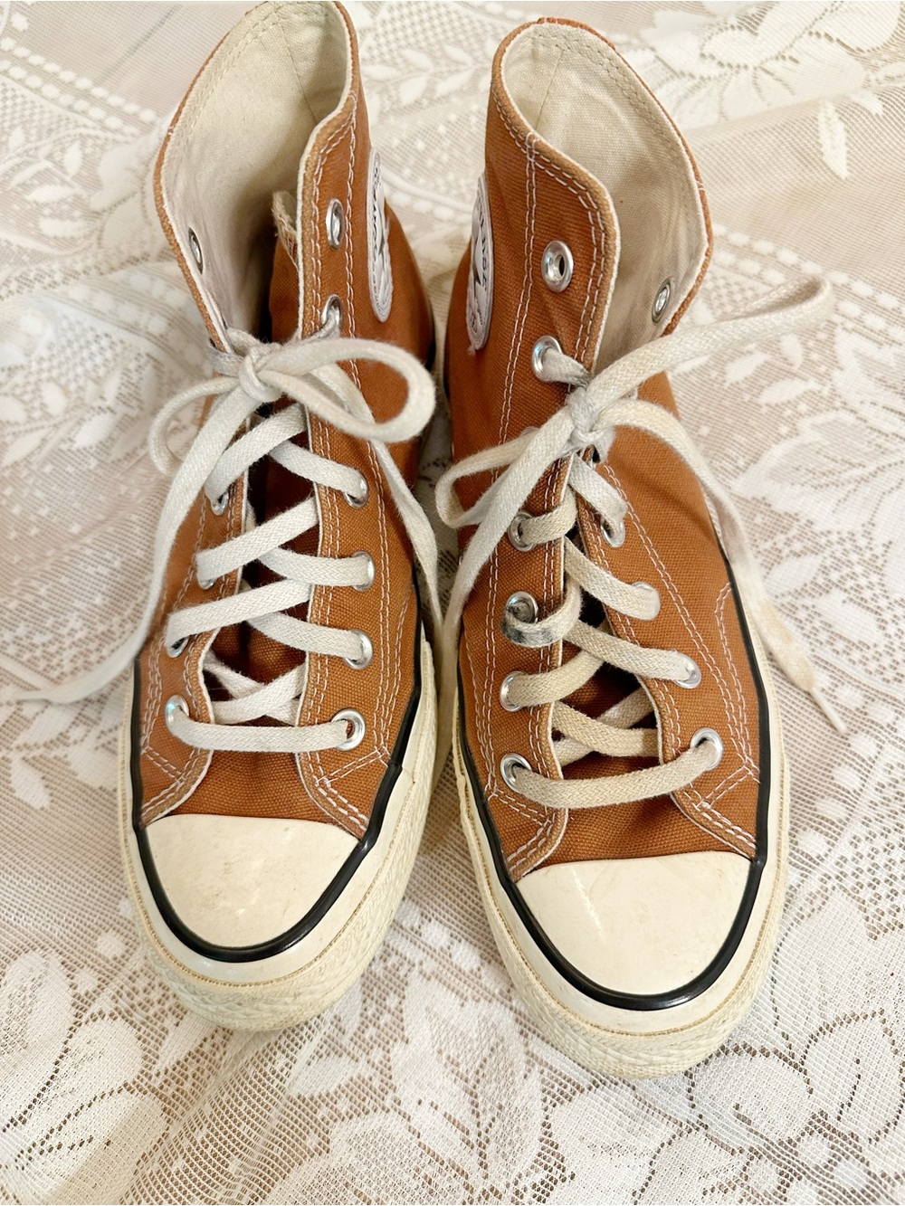 Converse High Top Sneakers in Burnt Orange with White Accents - Picture 2 of 4